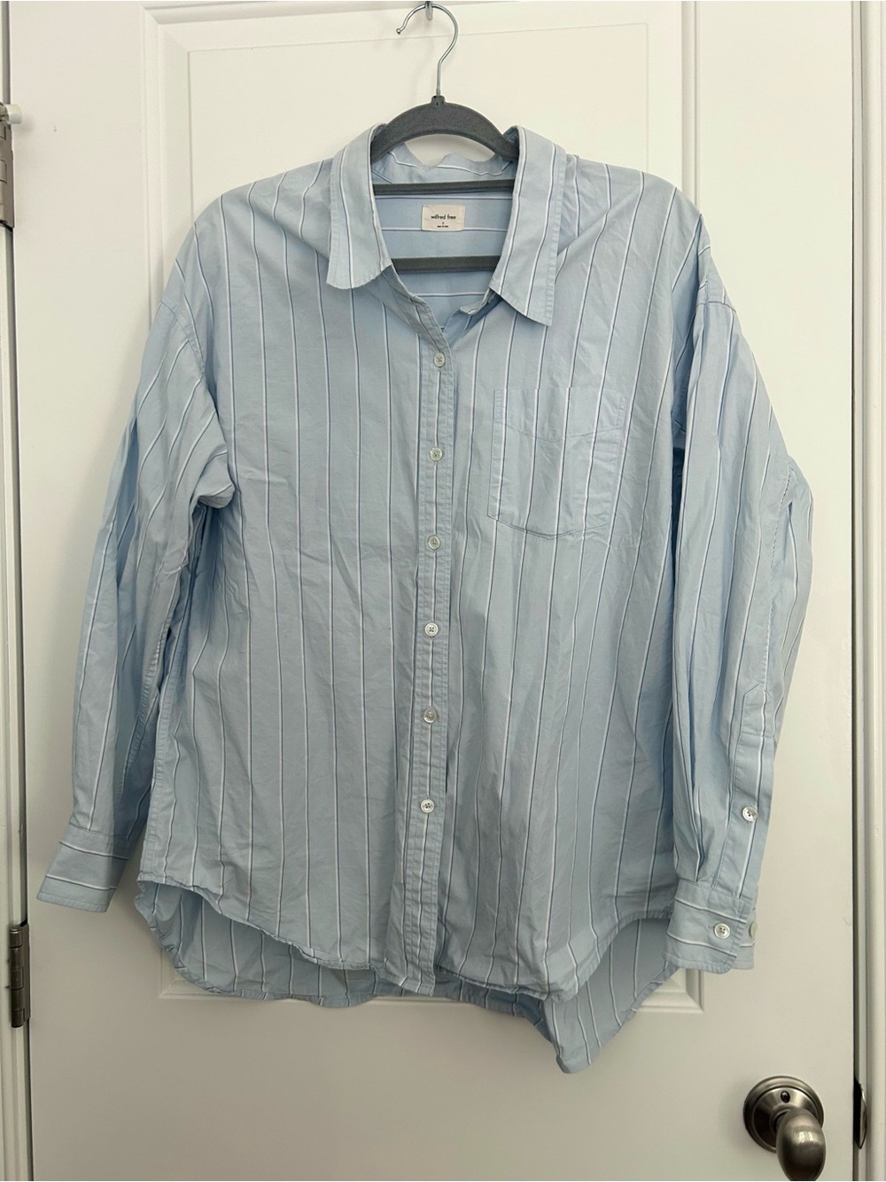 Aritzia Wilfred Free Oversized Light Blue Striped Button Down